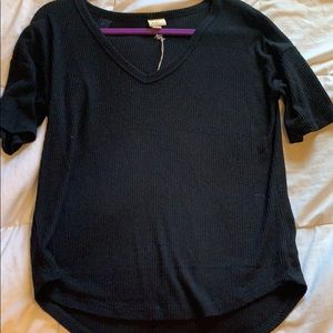 black v-neck shirt